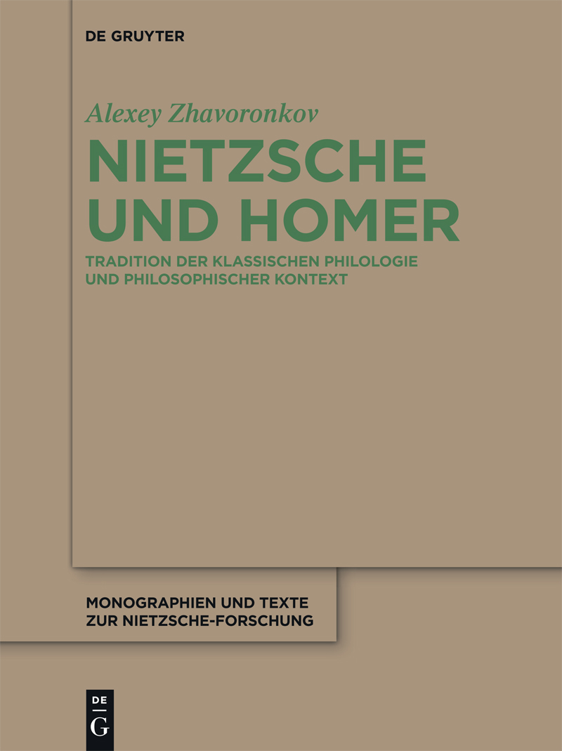 Zhavoronkov A. Nietzsche und Homer: Tradition der klassischen Philologie und philosophischer Kontext [Жаворонков А.Г. Ницше и Гомер: Традиция классической филологии и философский контекст]. Berlin/Boston: De Gruyter, 2021. 170 S. ISBN (Hardcover): 9783110751291. (Monografien und Texte zur Nietzsche-Forschung, Bd. 76.)